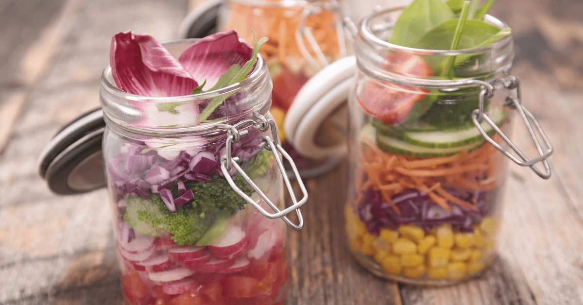 jar of salad and vegetables