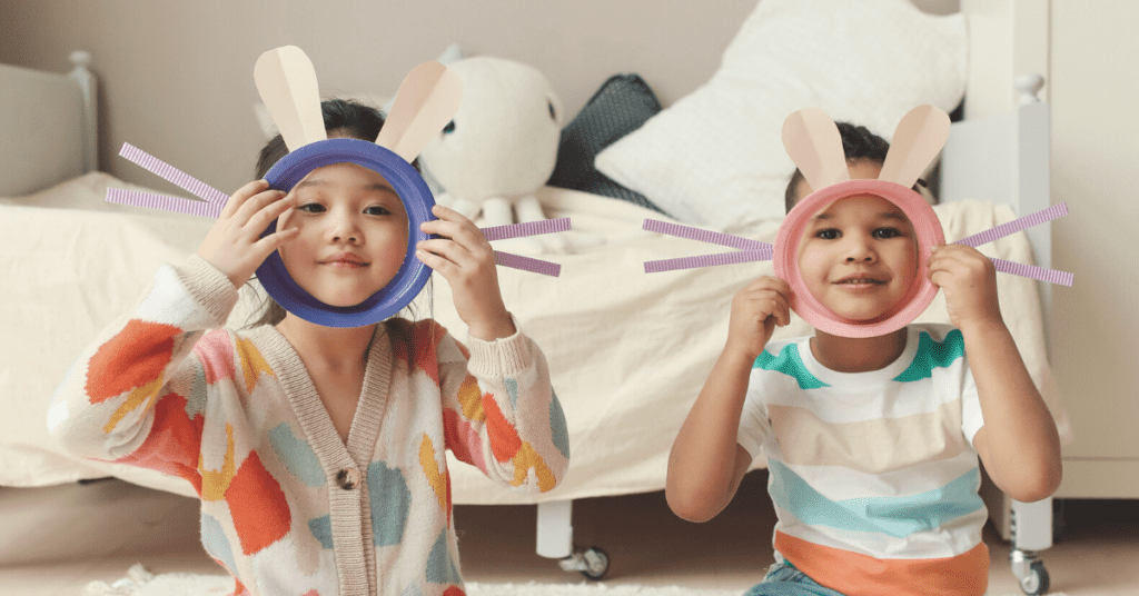 children with easter bunny masks