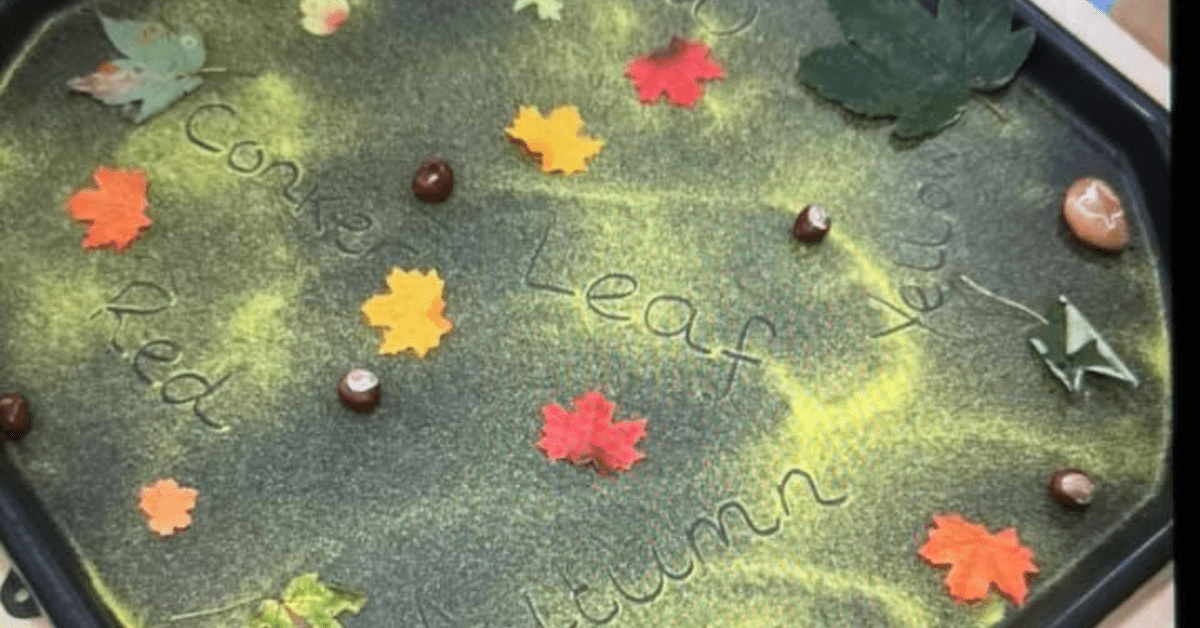 autumn sensory tray for children