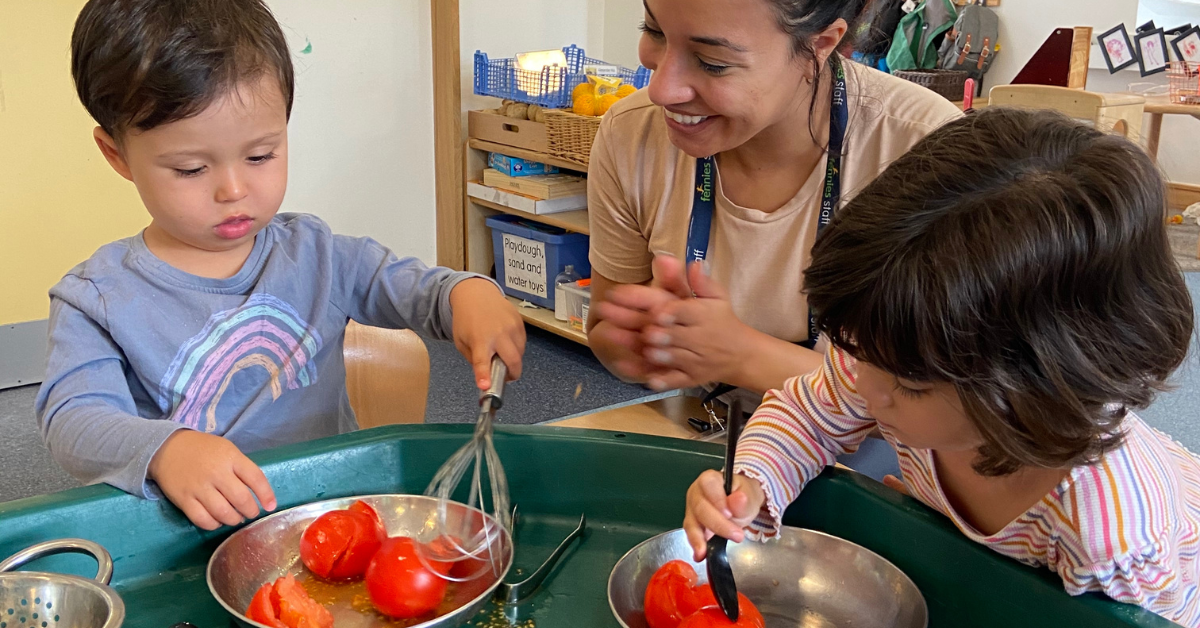 children taking part in tomato activity
